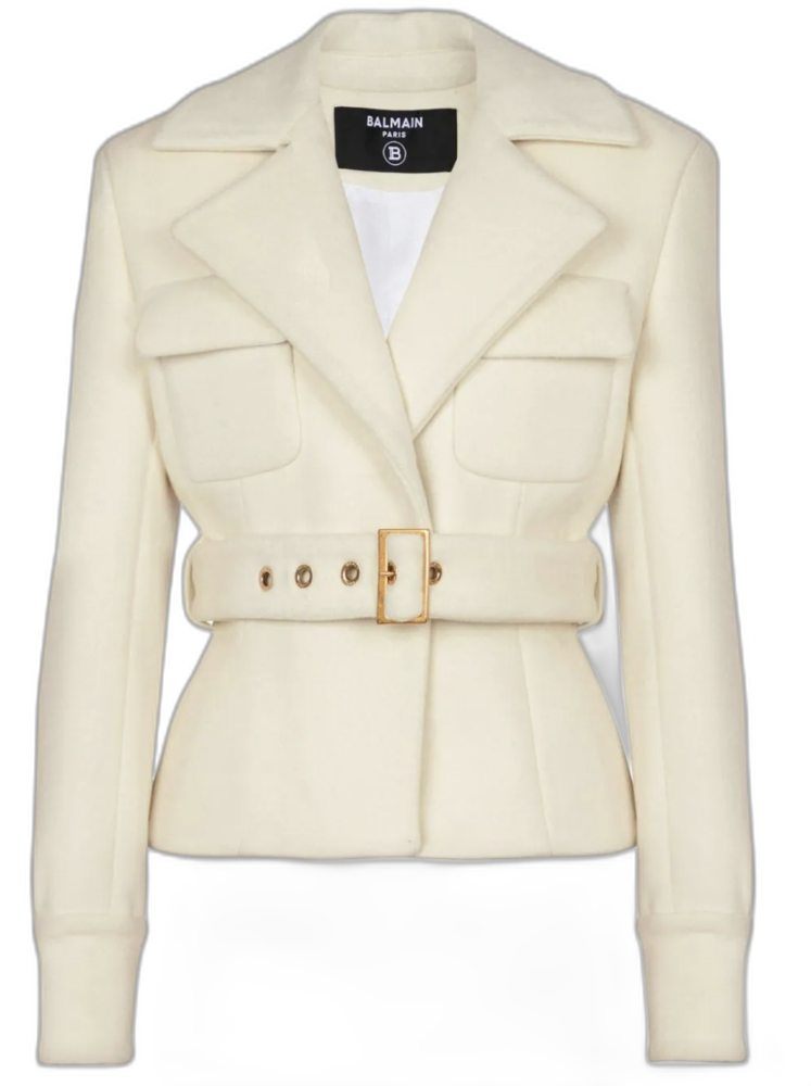 Balmain notched lapel belted jacket Balmain