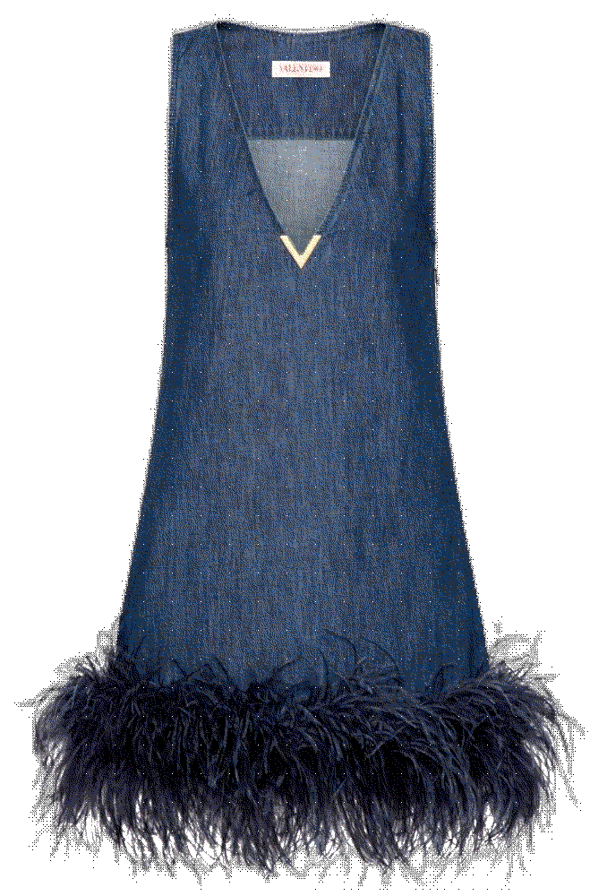 Valentino garavani feather trim denim dress item Valentino Garavani