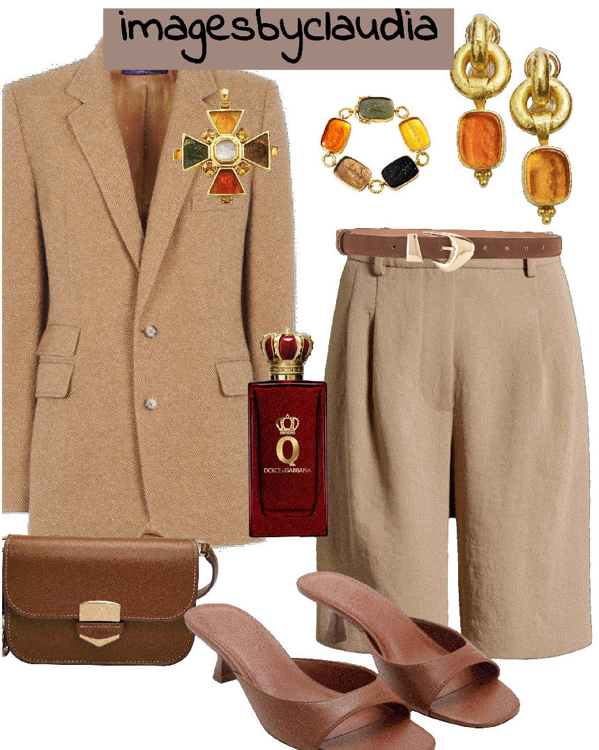 camel tone outfit in bermudas