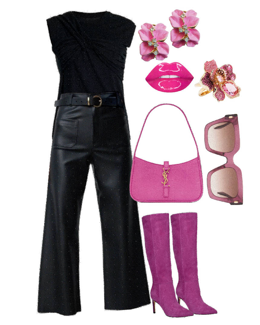 all black outfit with pink boots