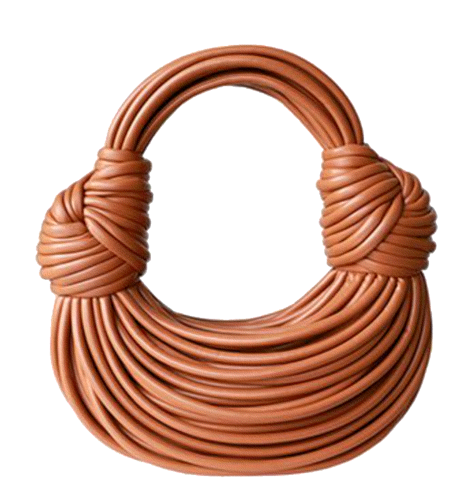 Dina Spaghetti Vegan Leather Knot Top Handle Bag Camel Baginc