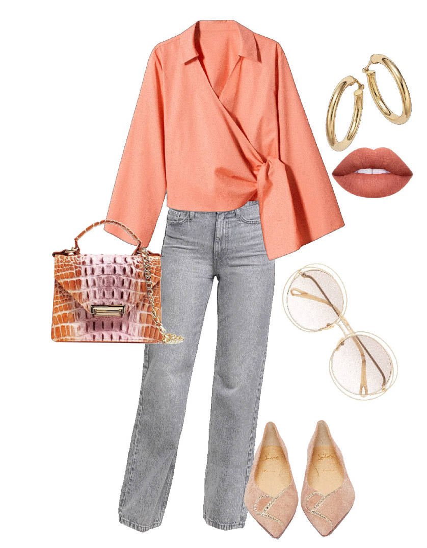 peach wrap top casual outfit