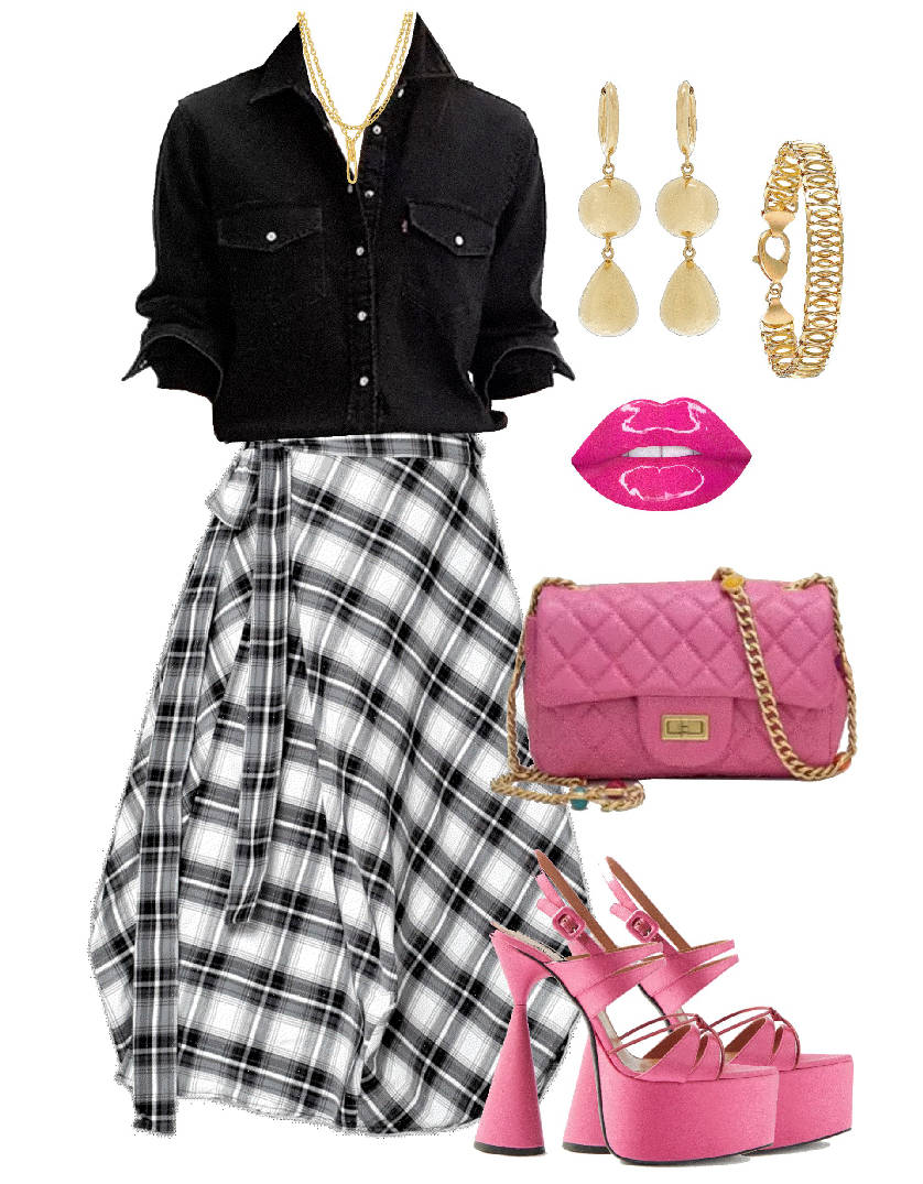 tartan skirt and black top