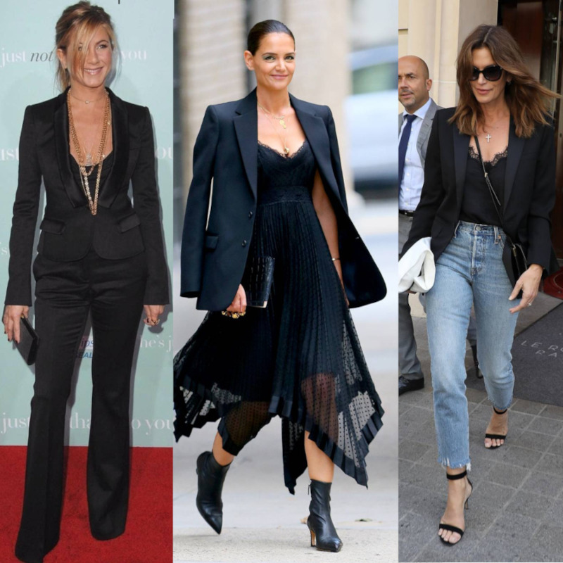 black blazer over dress Kate Holmes, Jennifer Aniston and jeans Kate Beckingsale